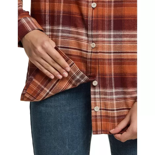 CQR Womens Plaid Flannel Shirt Long Sleeve AllCotton Soft Brushed Casual Button Down ShirtsLoose Fit Copper Orange