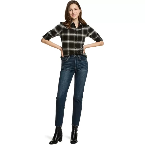 CQR Womens Plaid Flannel Shirt Long Sleeve AllCotton Soft Brushed Casual Button Down ShirtsRegular Fit Black Ombre