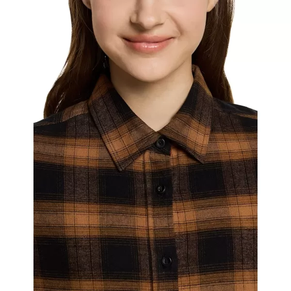 CQR Womens Plaid Flannel Shirt Long Sleeve AllCotton Soft Brushed Casual Button Down ShirtsRegular Fit Brown Mood