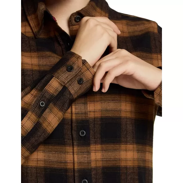 CQR Womens Plaid Flannel Shirt Long Sleeve AllCotton Soft Brushed Casual Button Down ShirtsRegular Fit Brown Mood