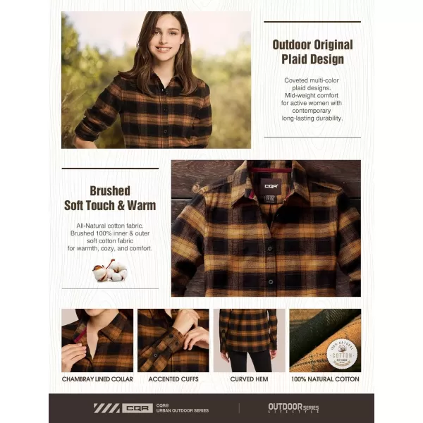 CQR Womens Plaid Flannel Shirt Long Sleeve AllCotton Soft Brushed Casual Button Down ShirtsRegular Fit Brown Mood