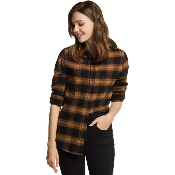 CQR Womens Plaid Flannel Shirt Long Sleeve AllCotton Soft Brushed Casual Button Down ShirtsRegular Fit Brown Mood