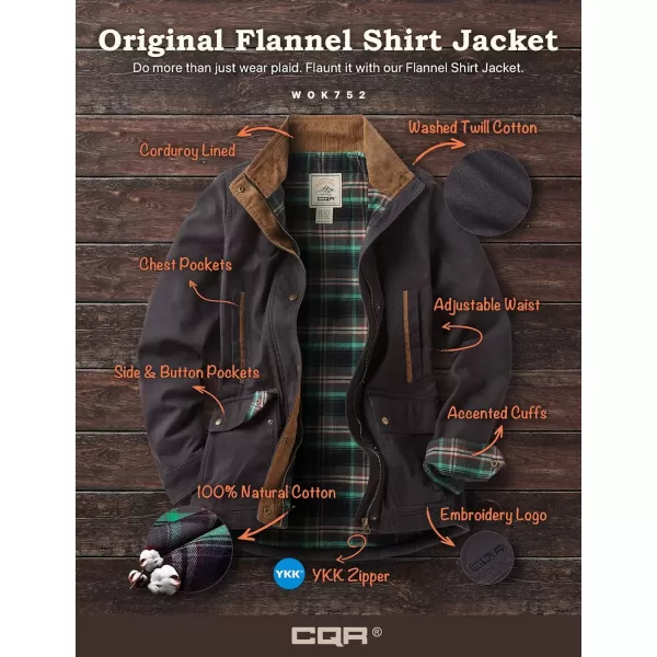 CQR Womens Twill All Cotton Flannel Shirt Jacket Soft Long Sleeve Shirts Corduroy Lined Outdoor Shirt JacketsTwill Field Jacket Charcoal Aquamarine