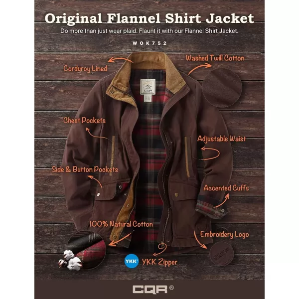 CQR Womens Twill All Cotton Flannel Shirt Jacket Soft Long Sleeve Shirts Corduroy Lined Outdoor Shirt JacketsTwill Field Jacket Dark Brown