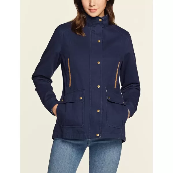 CQR Womens Twill All Cotton Flannel Shirt Jacket Soft Long Sleeve Shirts Corduroy Lined Outdoor Shirt JacketsTwill Field Jacket Navy