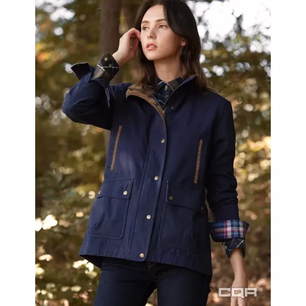 CQR Womens Twill All Cotton Flannel Shirt Jacket Soft Long Sleeve Shirts Corduroy Lined Outdoor Shirt JacketsTwill Field Jacket Navy