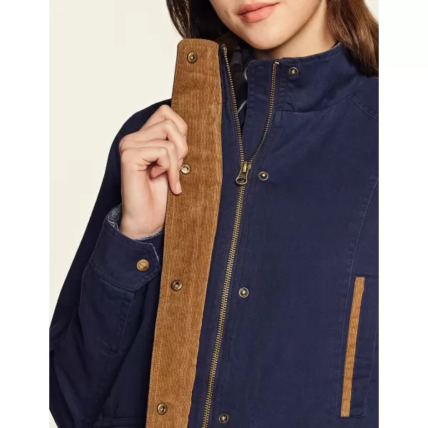 CQR Womens Twill All Cotton Flannel Shirt Jacket Soft Long Sleeve Shirts Corduroy Lined Outdoor Shirt JacketsTwill Field Jacket Navy