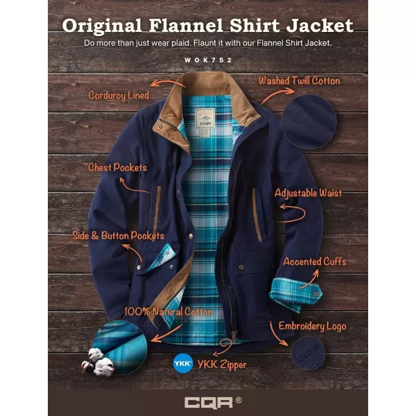 CQR Womens Twill All Cotton Flannel Shirt Jacket Soft Long Sleeve Shirts Corduroy Lined Outdoor Shirt JacketsTwill Field Jacket Navy Green