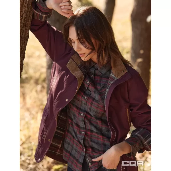 CQR Womens Twill All Cotton Flannel Shirt Jacket Soft Long Sleeve Shirts Corduroy Lined Outdoor Shirt JacketsTwill Field Jacket Wine