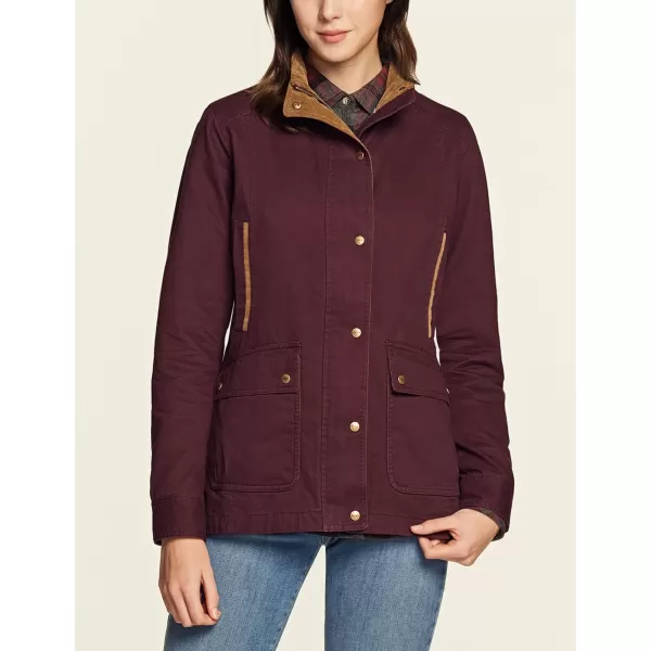 CQR Womens Twill All Cotton Flannel Shirt Jacket Soft Long Sleeve Shirts Corduroy Lined Outdoor Shirt JacketsTwill Field Jacket Wine