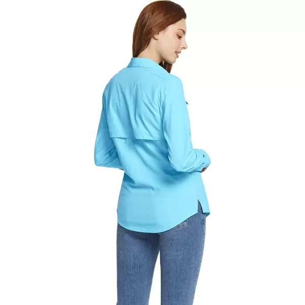 CQR Womens UPF 50 Long Sleeve Hiking Shirts Quick Dry Outdoor UVSun Protection Button Down ShirtsDry Fit Fishing Shirts Skyblue