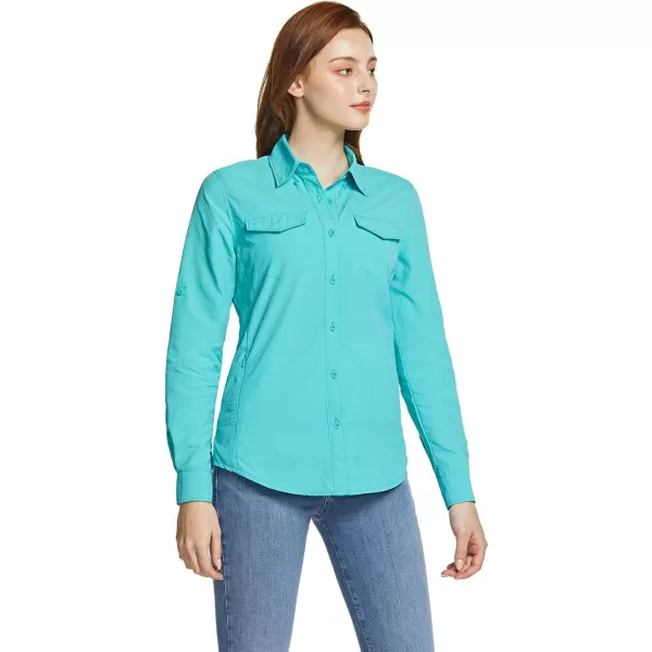 CQR Womens UPF 50 Long Sleeve Hiking Shirts Quick Dry Outdoor UVSun Protection Button Down ShirtsDry Fit Fishing Shirts Teal