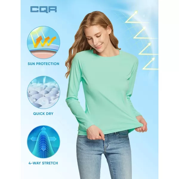 CQR Womens UPF 50 Long Sleeve UVSun Protection TShirt Outdoor Cool Dry Athletic Performance Hiking ShirtsLong Sleeve Sun Tshirt Light Mint