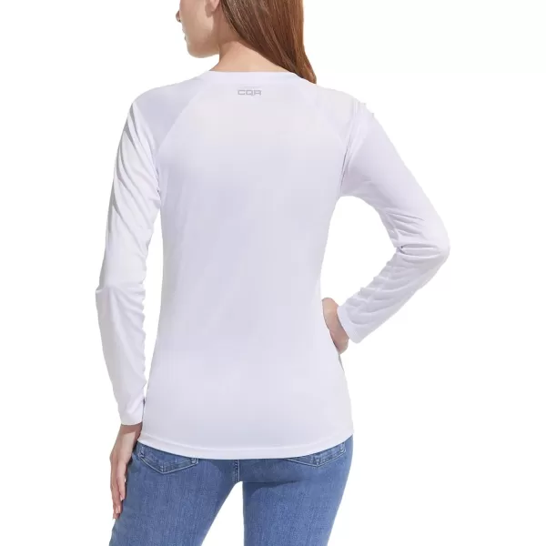 CQR Womens UPF 50 Long Sleeve UVSun Protection TShirt Outdoor Cool Dry Athletic Performance Hiking ShirtsLong Sleeve Sun Tshirt White