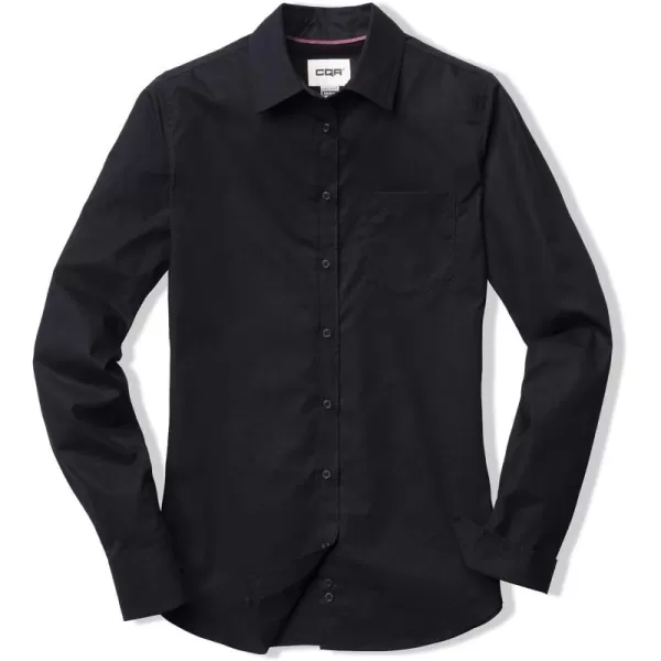 CQR Womens Classic Fit Button Up Shirts 100 Cotton Long Sleeve Casual Poplin ShirtPoplin Black