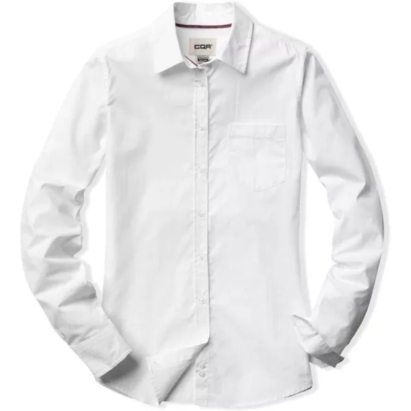 CQR Womens Classic Fit Button Up Shirts 100 Cotton Long Sleeve Casual Poplin ShirtPoplin White