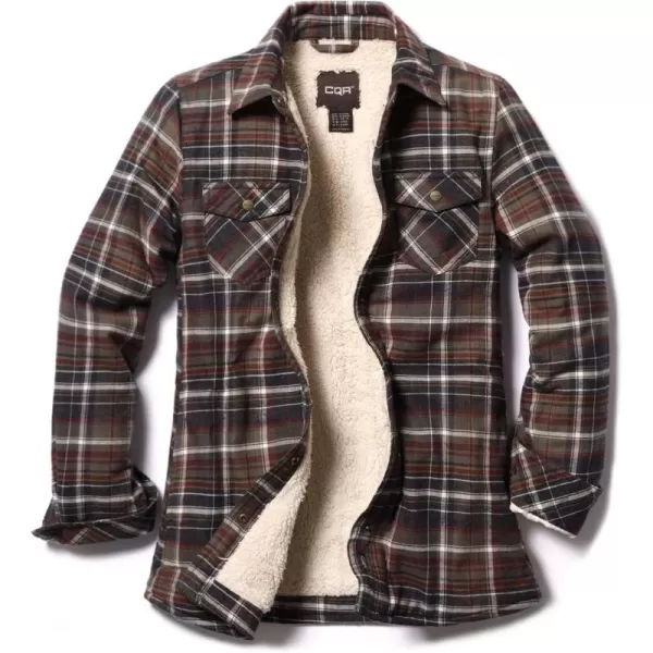 CQR Womens Flannel Shirt Jacket Sherpa Lined Plaid Shacket Jackets Slim Fit Outdoor Shirt with PocketsSherpa Lined Wine Forest