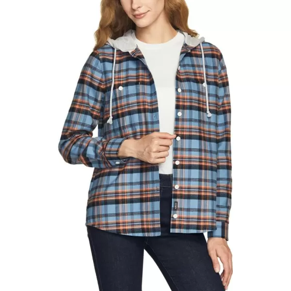 CQR Womens Hooded Plaid Flannel Shirt Long Sleeve AllCotton Soft Brushed Casual Button Down ShirtsPlaid Flannel Hoodie Aqua Coral