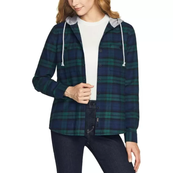 CQR Womens Hooded Plaid Flannel Shirt Long Sleeve AllCotton Soft Brushed Casual Button Down ShirtsPlaid Flannel Hoodie Black Watch Plaid