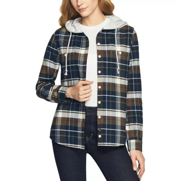 CQR Womens Hooded Plaid Flannel Shirt Long Sleeve AllCotton Soft Brushed Casual Button Down ShirtsPlaid Flannel Hoodie Midnight Forest