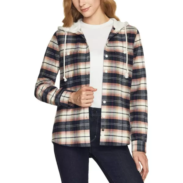 CQR Womens Hooded Plaid Flannel Shirt Long Sleeve AllCotton Soft Brushed Casual Button Down ShirtsPlaid Flannel Hoodie Mineral Pink