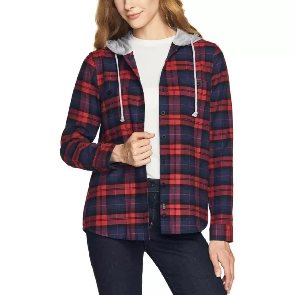 CQR Womens Hooded Plaid Flannel Shirt Long Sleeve AllCotton Soft Brushed Casual Button Down ShirtsPlaid Flannel Hoodie Red Tartan Plaid