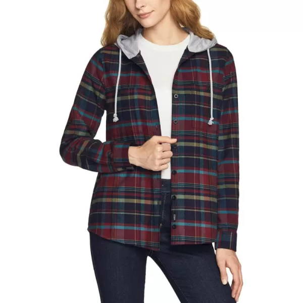 CQR Womens Hooded Plaid Flannel Shirt Long Sleeve AllCotton Soft Brushed Casual Button Down ShirtsPlaid Flannel Hoodie Very Berry