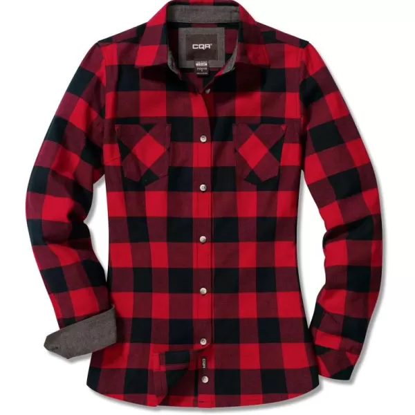 CQR Womens Plaid Flannel Shirt Long Sleeve AllCotton Soft Brushed Casual Button Down ShirtsFlannel Plaid Shirts Classic Red