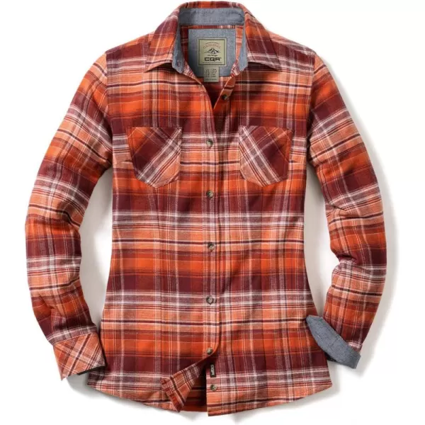 CQR Womens Plaid Flannel Shirt Long Sleeve AllCotton Soft Brushed Casual Button Down ShirtsFlannel Plaid Shirts Copper Orange