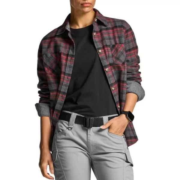 CQR Womens Plaid Flannel Shirt Long Sleeve AllCotton Soft Brushed Casual Button Down ShirtsFlannel Plaid Shirts Heritage Red