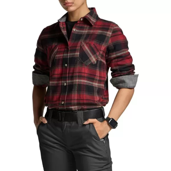 CQR Womens Plaid Flannel Shirt Long Sleeve AllCotton Soft Brushed Casual Button Down ShirtsFlannel Plaid Shirts Maple Crimson