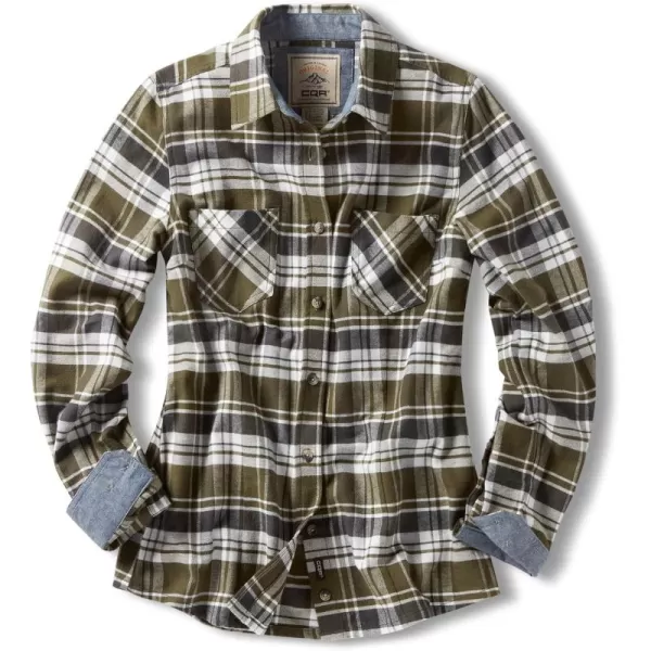 CQR Womens Plaid Flannel Shirt Long Sleeve AllCotton Soft Brushed Casual Button Down ShirtsFlannel Plaid Shirts Olive Green