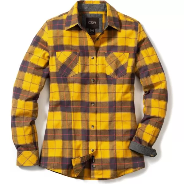 CQR Womens Plaid Flannel Shirt Long Sleeve AllCotton Soft Brushed Casual Button Down ShirtsFlannel Plaid Shirts Yellow Cat