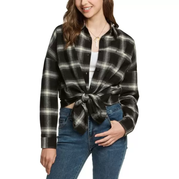 CQR Womens Plaid Flannel Shirt Long Sleeve AllCotton Soft Brushed Casual Button Down ShirtsLoose Fit Black Ombre