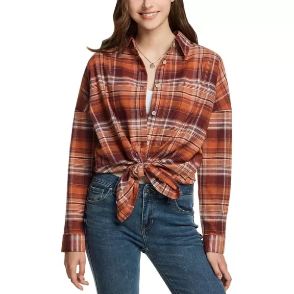 CQR Womens Plaid Flannel Shirt Long Sleeve AllCotton Soft Brushed Casual Button Down ShirtsLoose Fit Copper Orange