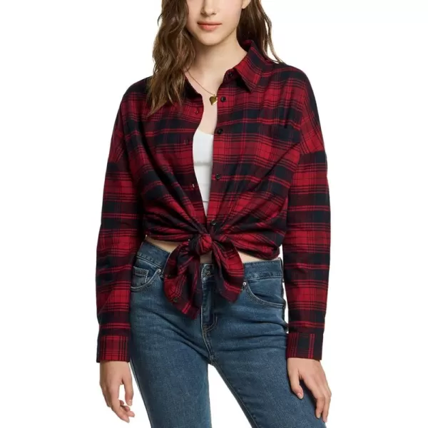 CQR Womens Plaid Flannel Shirt Long Sleeve AllCotton Soft Brushed Casual Button Down ShirtsLoose Fit Red Navy Tartan