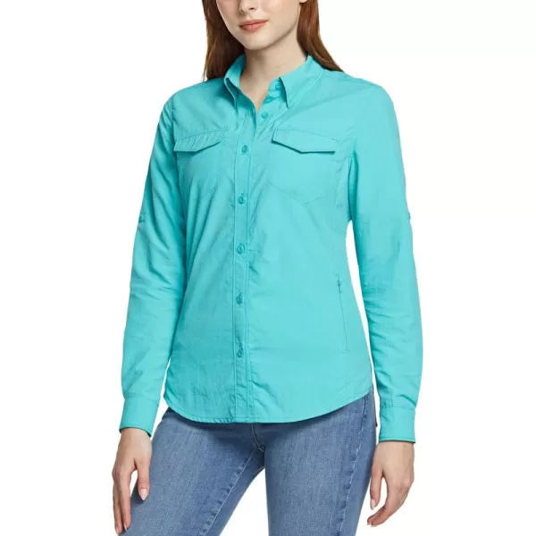 CQR Womens UPF 50 Long Sleeve Hiking Shirts Quick Dry Outdoor UVSun Protection Button Down ShirtsDry Fit Fishing Shirts Teal