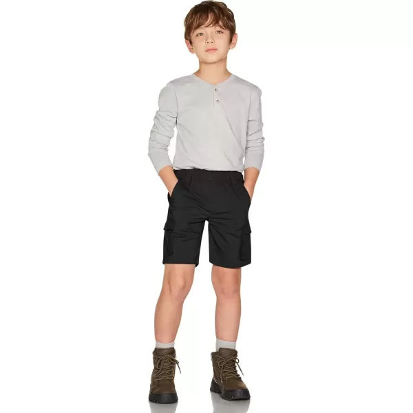 imageCQR Kids Youth Pull on Cargo Shorts Outdoor Camping Hiking Shorts Lightweight Elastic Waist Athletic Short with PocketsDriflex Black