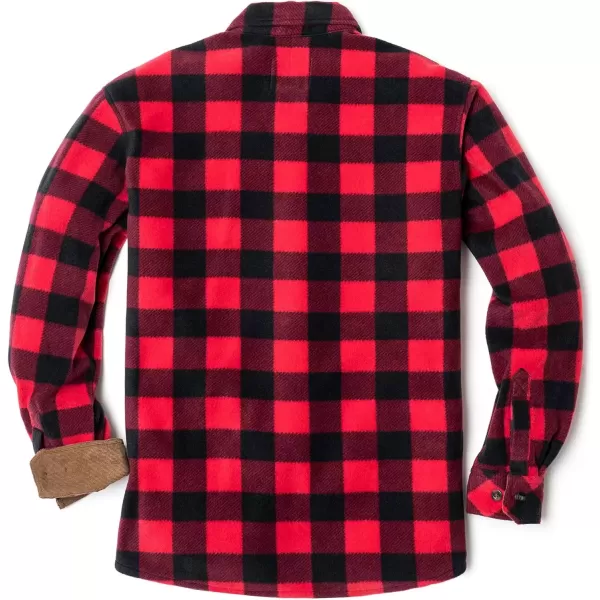 imageCQR Mens Long Sleeve Heavyweight Fleece Shirts Plaid Button Up Shirt Warm Outdoor Casual Shirt with PocketsPolar Fleece Red