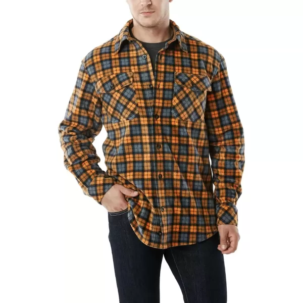 imageCQR Mens Long Sleeve Heavyweight Fleece Shirts Plaid Button Up Shirt Warm Outdoor Casual Shirt with PocketsPolar Fleece Yellow