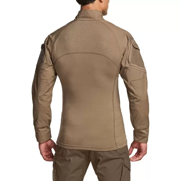 imageCQR Mens Combat Shirt Tactical 14 Zip Long Sleeve Military BDU Shirts Camo EDC Top with PocketsMilitary Shirts Coyote