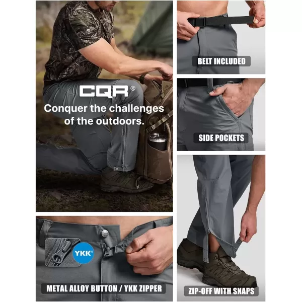 imageCQR Mens Convertible Cargo Tactical Pants Water Resistant Outdoor Hiking Pants Zip Off Lightweight Stretch Work PantsConvertible Cargo W Belt Carbon Grey