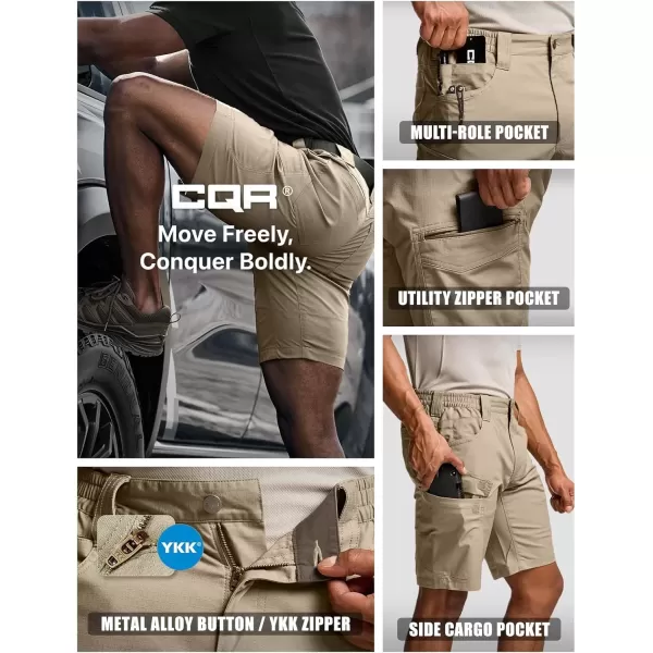 imageCQR Mens Flex Casual Cargo Shorts Lightweight Water Resistant Golf Shorts Stretch Tactical Work Shorts with MultiPocketSentinel Alamo Khaki