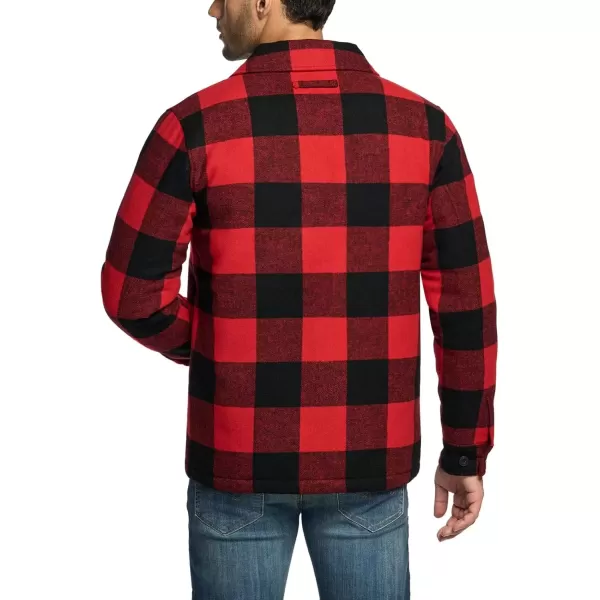 imageCQR Mens Plaid Flannel Shirt Jacket Long Sleeve Soft Warm SherpaQuilted Lined Jacket Outdoor Button UpZipFront JacketWool Jk Buffalo Red Plaid