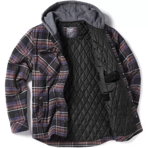 imageCQR Mens Quilted Lined Flannel Hooded Shirt Jacket Soft Warm Long Sleeve Outdoor Cotton Plaid Shirt JacketsStealth Coal Miner