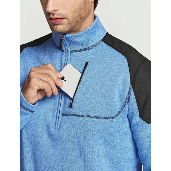 imageCQR Mens Thermal Fleece Half Zip Pullover Winter Outdoor Warm Sweater Lightweight Long Sleeve SweatshirtFleece Sweater Half Zip Heather Light Blue