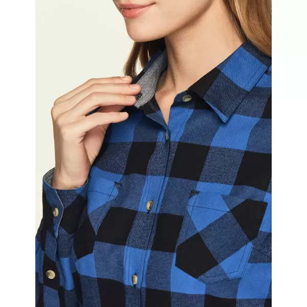 imageCQR Womens Plaid Flannel Shirt Long Sleeve AllCotton Soft Brushed Casual Button Down ShirtsFlannel Plaid Shirts Classic Blue