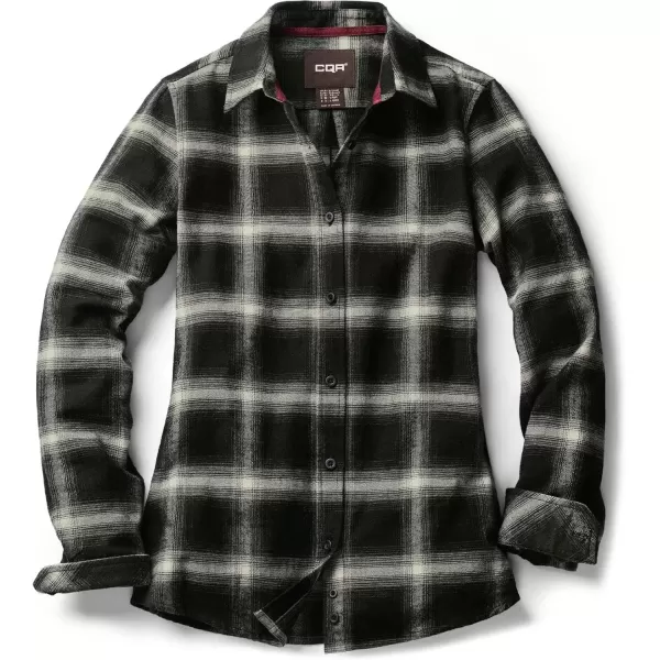 imageCQR Womens Plaid Flannel Shirt Long Sleeve AllCotton Soft Brushed Casual Button Down ShirtsRegular Fit Black Ombre