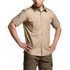 imageCQR Mens Short Sleeve Tactical Shirts UPF 50 Ripstop Military Work Shirts Breathable Button Down Outdoor Hiking ShirtShort Sleeve Shirts Khaki