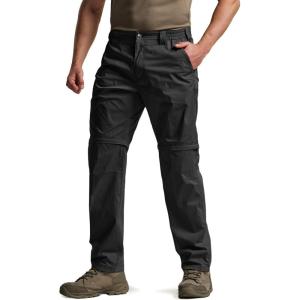 imageCQR Mens Convertible Cargo Tactical Pants Water Resistant Outdoor Hiking Pants Zip Off Lightweight Stretch Work PantsRunyon Black